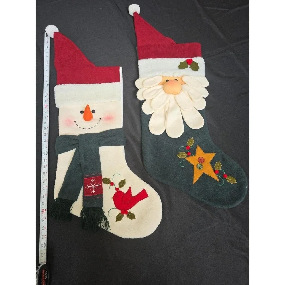 Santa Claus And Snowman Christmas Stockings Set Of 2 Embroidered Patchwork 3D
